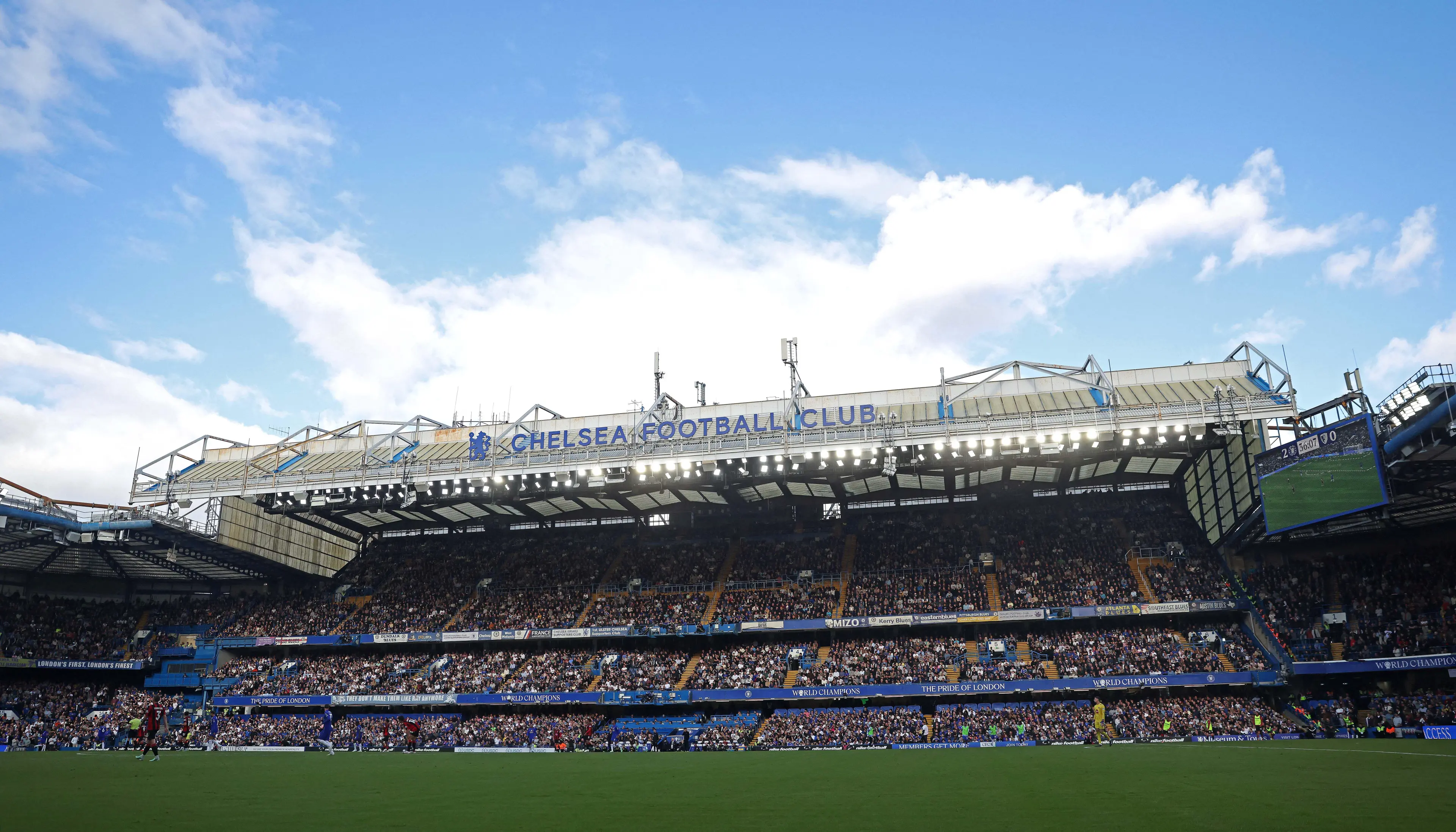 Stamford Bridge, das Heimstadion des FC Chelsea, vor dem London-Derby gegen Tottenham Hotspur in der Premier League.